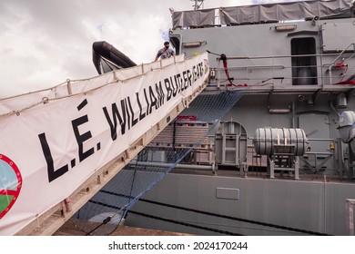 Cork, Ireland - 07.08.2021: Walkway To LÉ William Butler Yeats (P63)