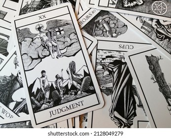 Cork, Ireland - 23 February 2022: Picture Of The Judgement Tarot Card From The Bianco Nero Tarot Deck Designed By Marco Proietto