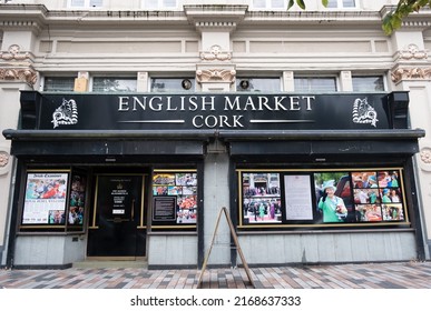 Cork, Ireland,  September 9 2021: Traditional Entrance Of The English Famous Market In Cork City Ireland. Food, Fish, Meat And Toy Market.