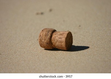 cork on a sandy beach