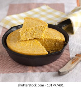 Corn Bread In A Cast Iron Skillet Closeup