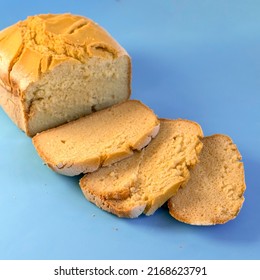 Corn Bread. Homemade Cornmeal Bread On A Blue Background .Top View.