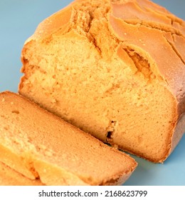 Corn Bread. Homemade Cornmeal Bread On A Blue Background .Top View.