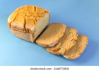 Corn Bread. Homemade Cornmeal Bread On A Blue Background .Top View.