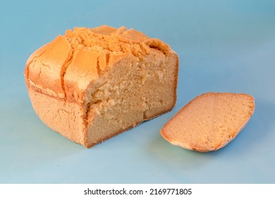 Corn Bread. Homemade Cornmeal Bread On A Blue Background .Top View.