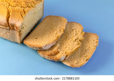 Corn Bread. Homemade Cornmeal Bread On A Blue Background .Top View.