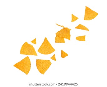 Corn chips nachos. Falling nachos chips corn chips isolated on white background with clipping path. mexican nachos chips - Powered by Shutterstock