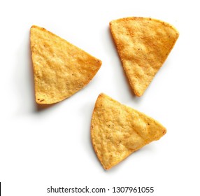 Corn Chips Nachos Isolated On White Background, Top View