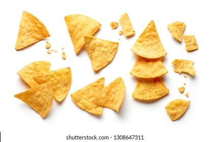 corn chips nachos isolated on white background, top view