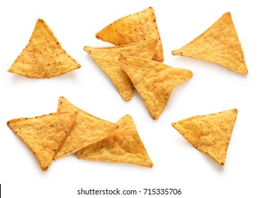 Corn chips, nachos isolated on white background. Collection.
