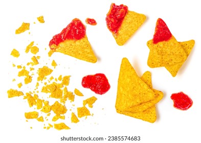 Corn chips nachos and salsa sauce isolated on white background, top view. Flat lay. Meican Food Creative layout
 - Powered by Shutterstock