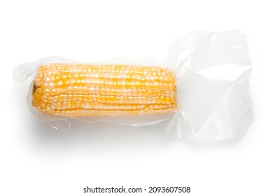 Corn Cob In Vacuum Packaging On White Background