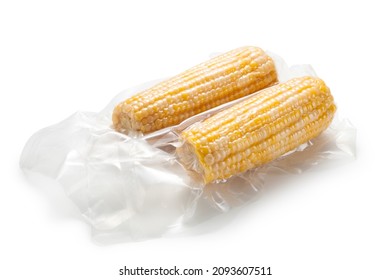 Corn Cob In Vacuum Packaging On White Background