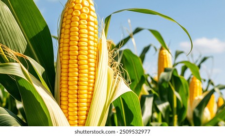 Corn cobs in corn farming fields during the harvest season can be used for roasted corn or staple food