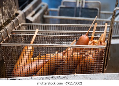 Corn Dogs In Deep Fryer Basket