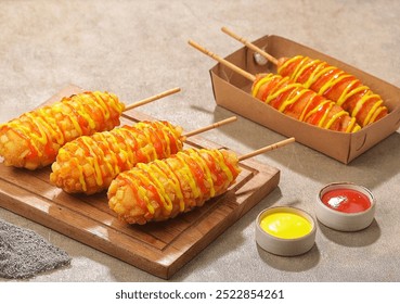 Corn dogs are a typical South Korean snack that combines sausages with thick flour dough - Powered by Shutterstock