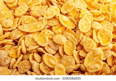 Corn flakes background and texture, cornflake cereal box for morning breakfast.