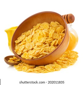 Corn Flakes In Bowl Isolated On White Background