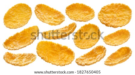 Corn flakes isolated on white background with clipping path, cornflakes collection