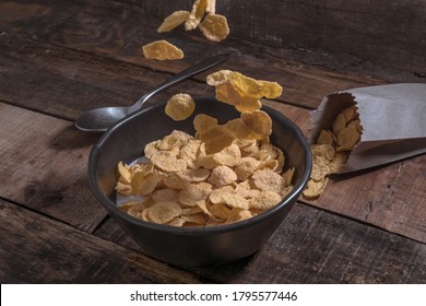 Corn Flakes With Milk And Banana Chunks For Breakfast