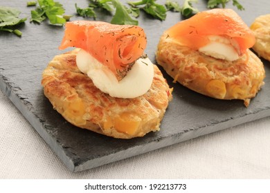 Corn Fritter And Smoked Salmon Canapes