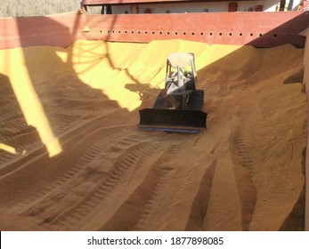 Corn Gluten Feed (CGF) And Distiller Dried Grains With Solubles (DDGS) Was Trying By Bulldozer During Loading Operation On A Bulk Carrier In USA.