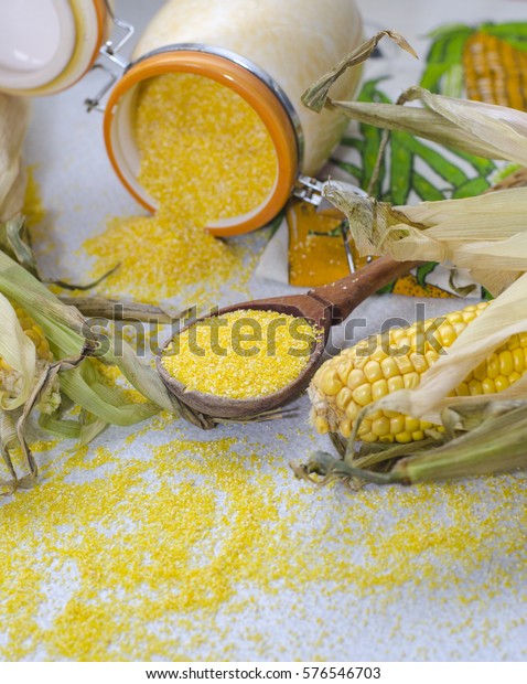 Corn Grits Container Spoon Next Cobs Stock Photo (Edit Now) 576546703