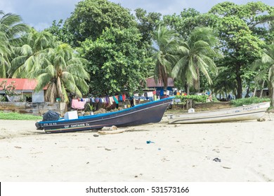 Corn Island, Nicaragua - August 17, 2016: beach view with people around. General travel imagery