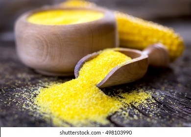 Corn Meal Or Dry Polenta On Vintage Table