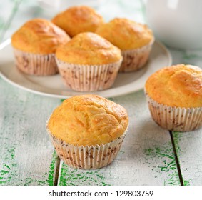 Corn Muffins On A White Table