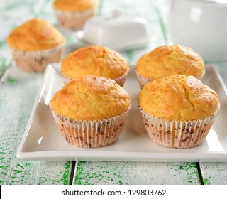 Corn Muffins On A White Table