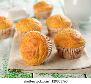 Corn Muffins On A White Table