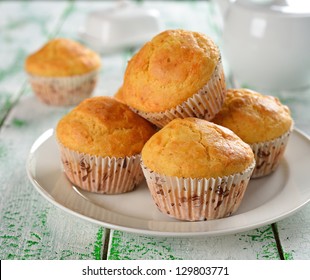 Corn Muffins On A White Table