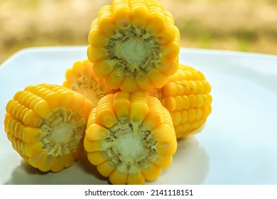 Corn on the cob is one of the healthy foods that are rich in fiber and have nutrients that are beneficial for the body. Corn on the cob contains water, protein, carbohydrates, sugar, fiber, and fat. - Shutterstock ID 2141118151