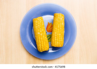Corn on a plate. Top view.