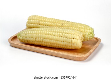 Corn on wooden plate, Waxy Corn, isolate on white background. Healthy eating food - Shutterstock ID 1359924644