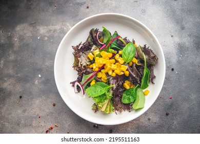 corn salad green lettuce mix fresh dish healthy meal food snack diet on the table copy space food background rustic top view keto or paleo diet veggie vegan or vegetarian food no meat