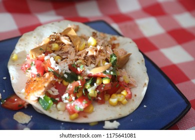 Corn Salsa And Salmon On A Tortilla