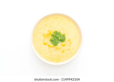 Corn Soup Bowl Isolated On White Background