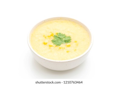 Corn Soup Bowl Isolated On White Background