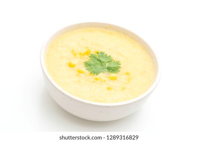 Corn Soup Bowl Isolated On White Background