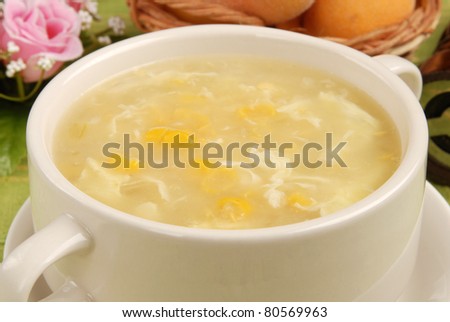 Corn Soup in a white bowl