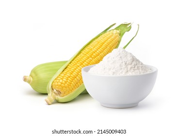 Corn Starch With Fresh Corn Isolated On White Background.