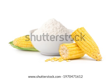 Corn starch with fresh corn isolated on white background.
