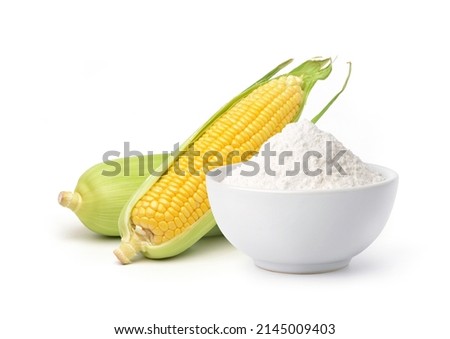 Corn starch with fresh corn isolated on white background.