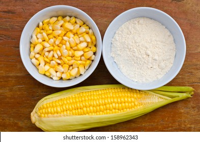 Corn And Starch On Wood Table