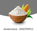 Corn Starch in Wooden Bowl isolated on white background