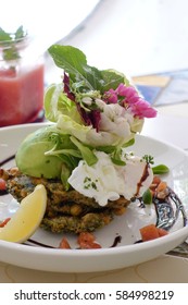 Corn, Zucchini, Chickpea Fritters And Poached Eggs