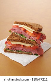 A Corned Beef Sandwich On Dark Rye