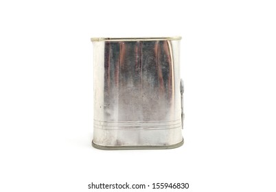 Corned Beef In Tin Over White Background